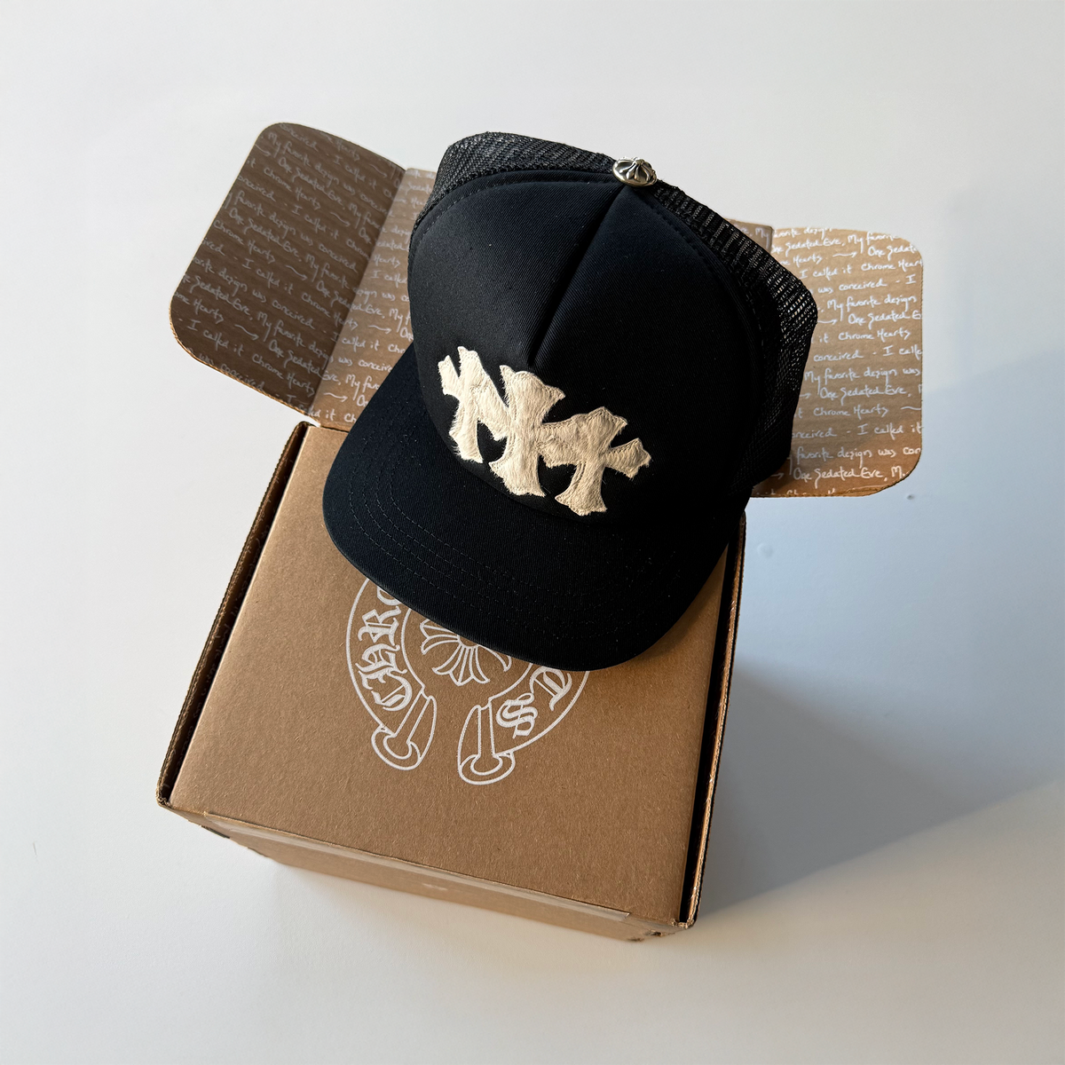 Chrome Hearts 2025 Calf Hair Triple Cemetery Cross Trucker Hat