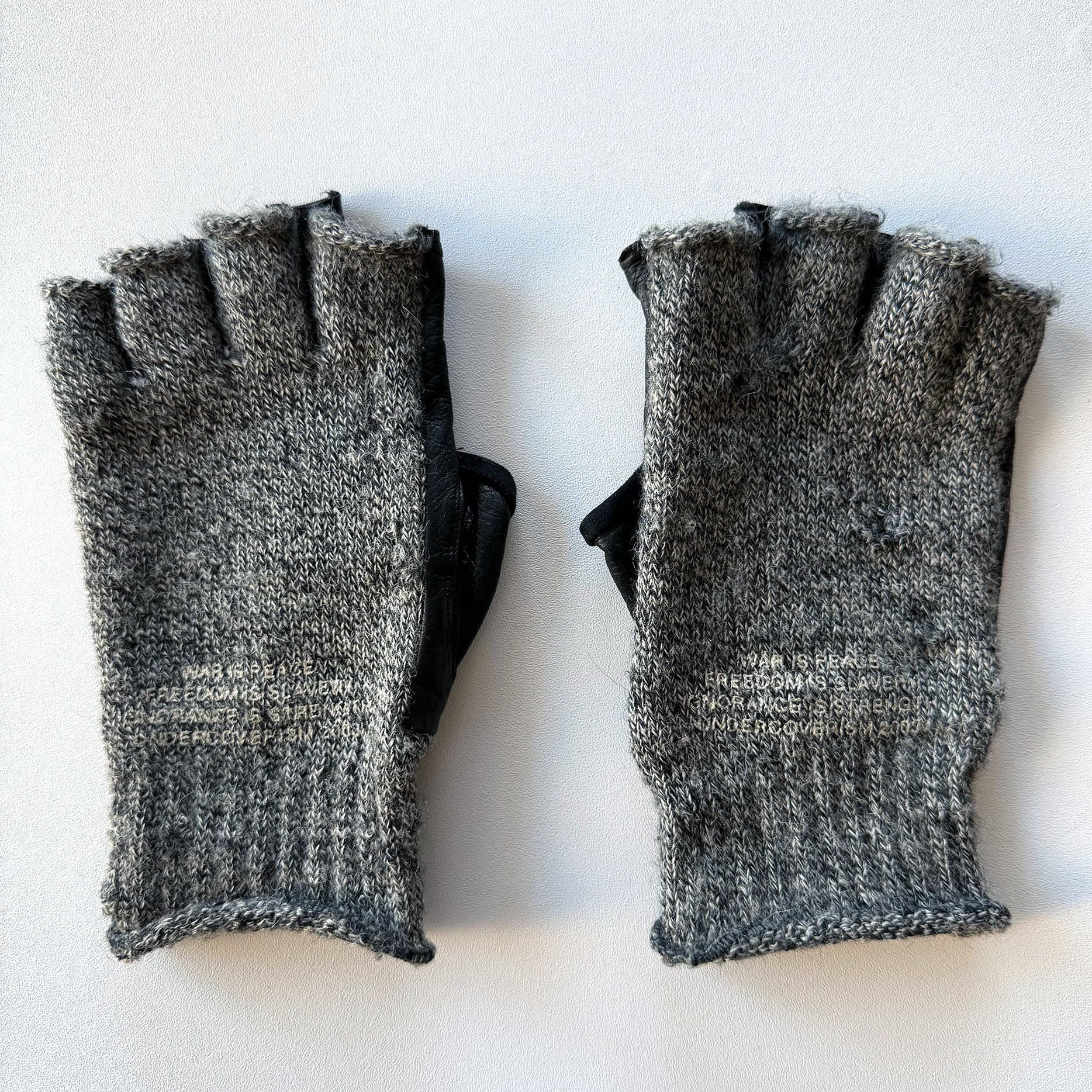 Undercover AW03 Paper Doll Hybrid "War Is Peace" Fingerless Gloves