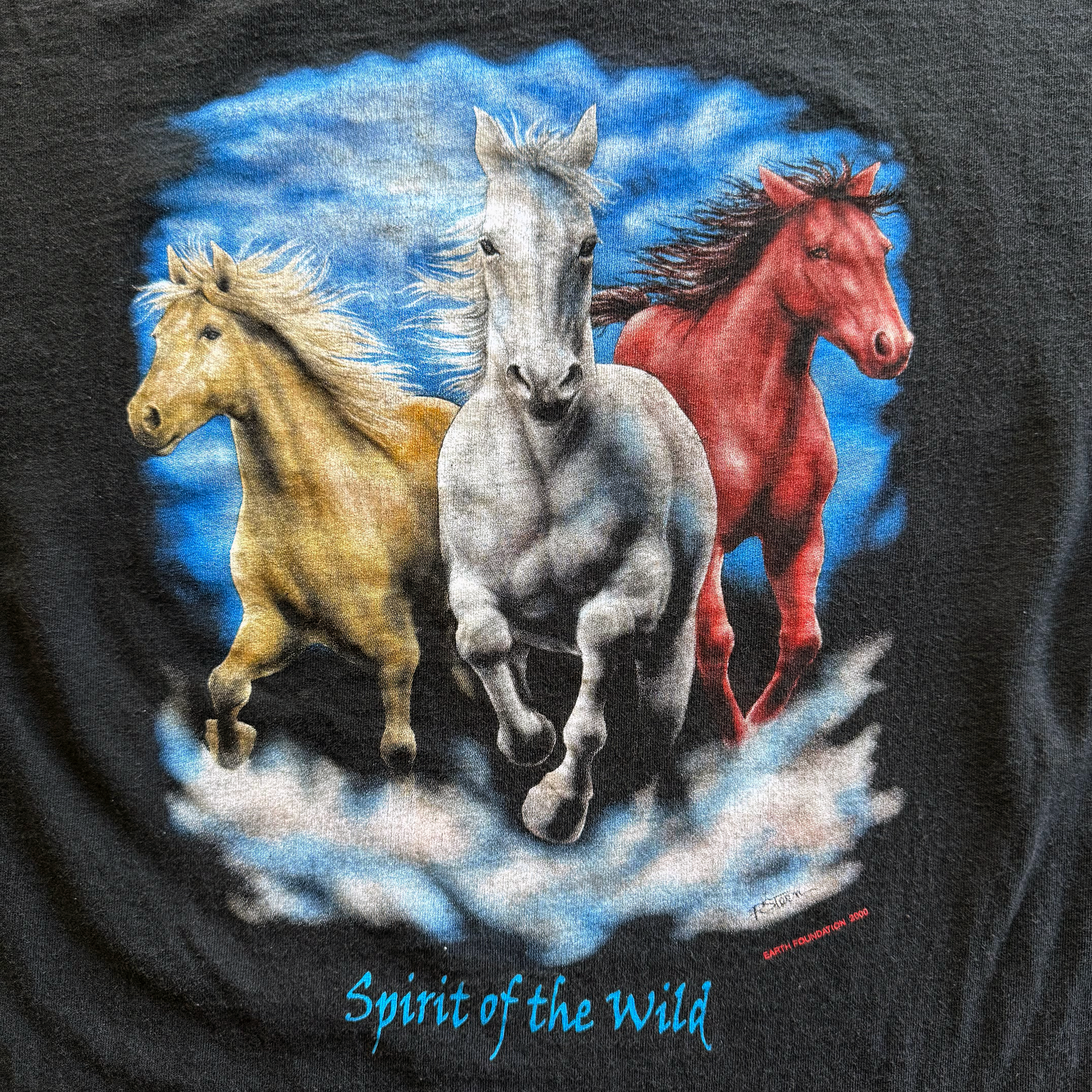 Vintage 2000 Spirit Of The Wild Horses Stallions Tee