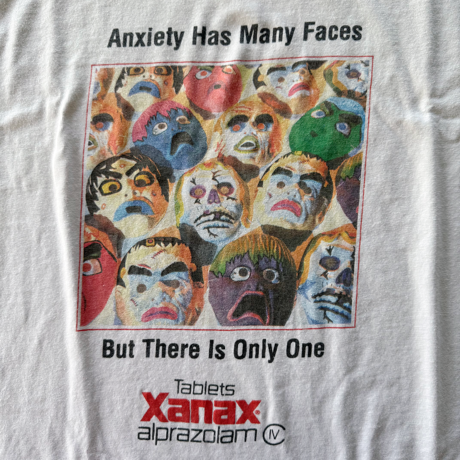 Vintage 1995 Xanax Alprazolam "Anxiety Has Many Faces" Tee