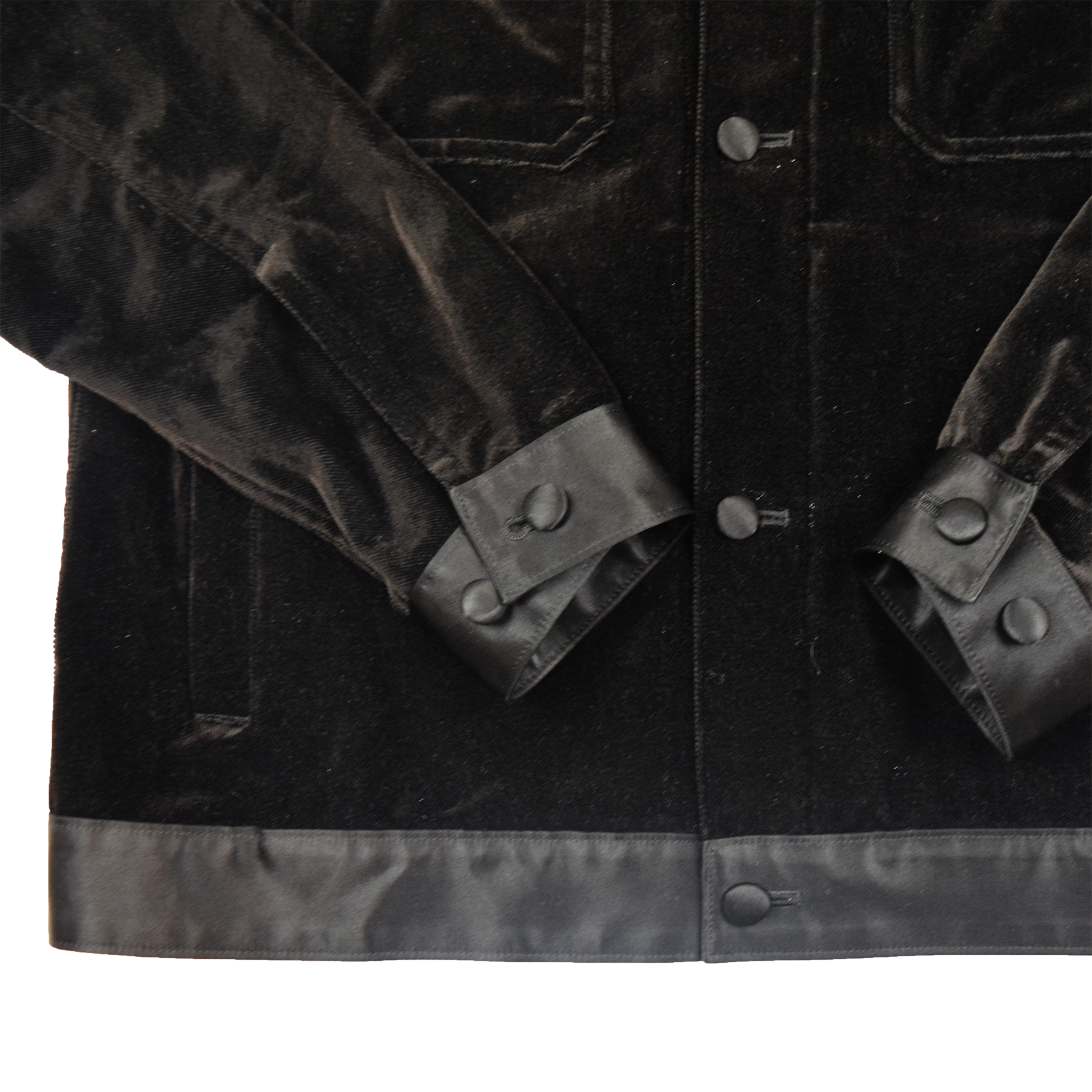 Undercover AW02 Witch's Cell Division Velvet Satin Trim Trucker Jacket