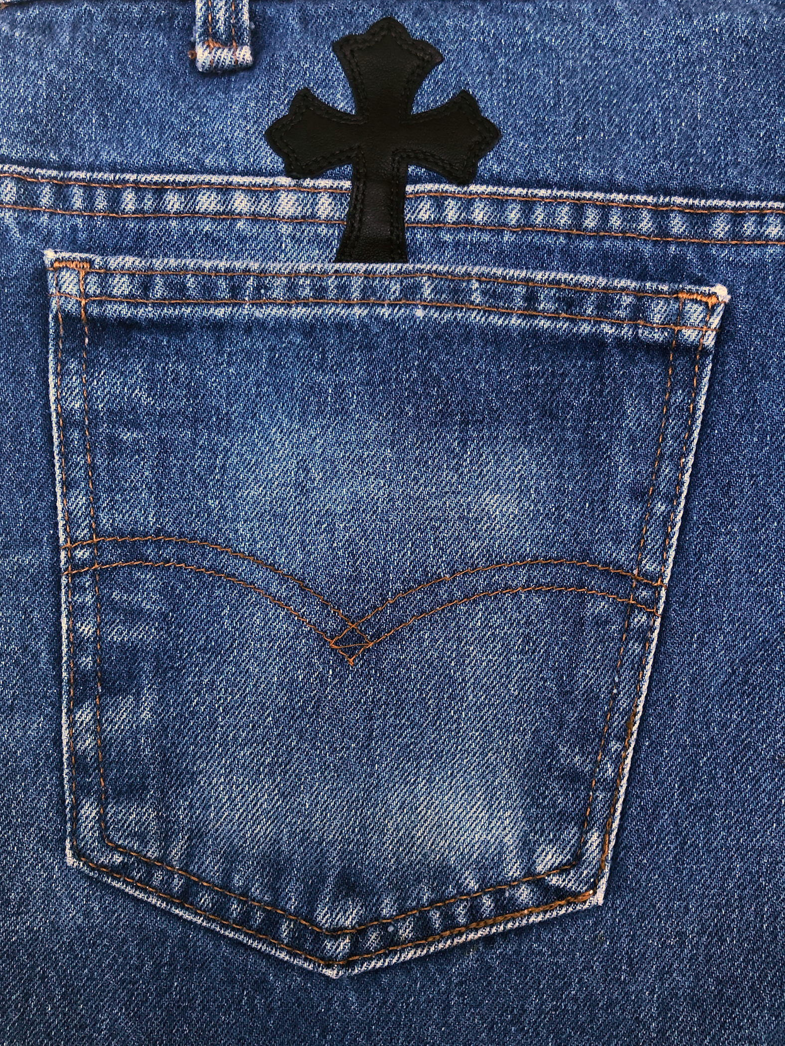 Chrome Hearts Cross Patch Denim Orange Tab 517s
