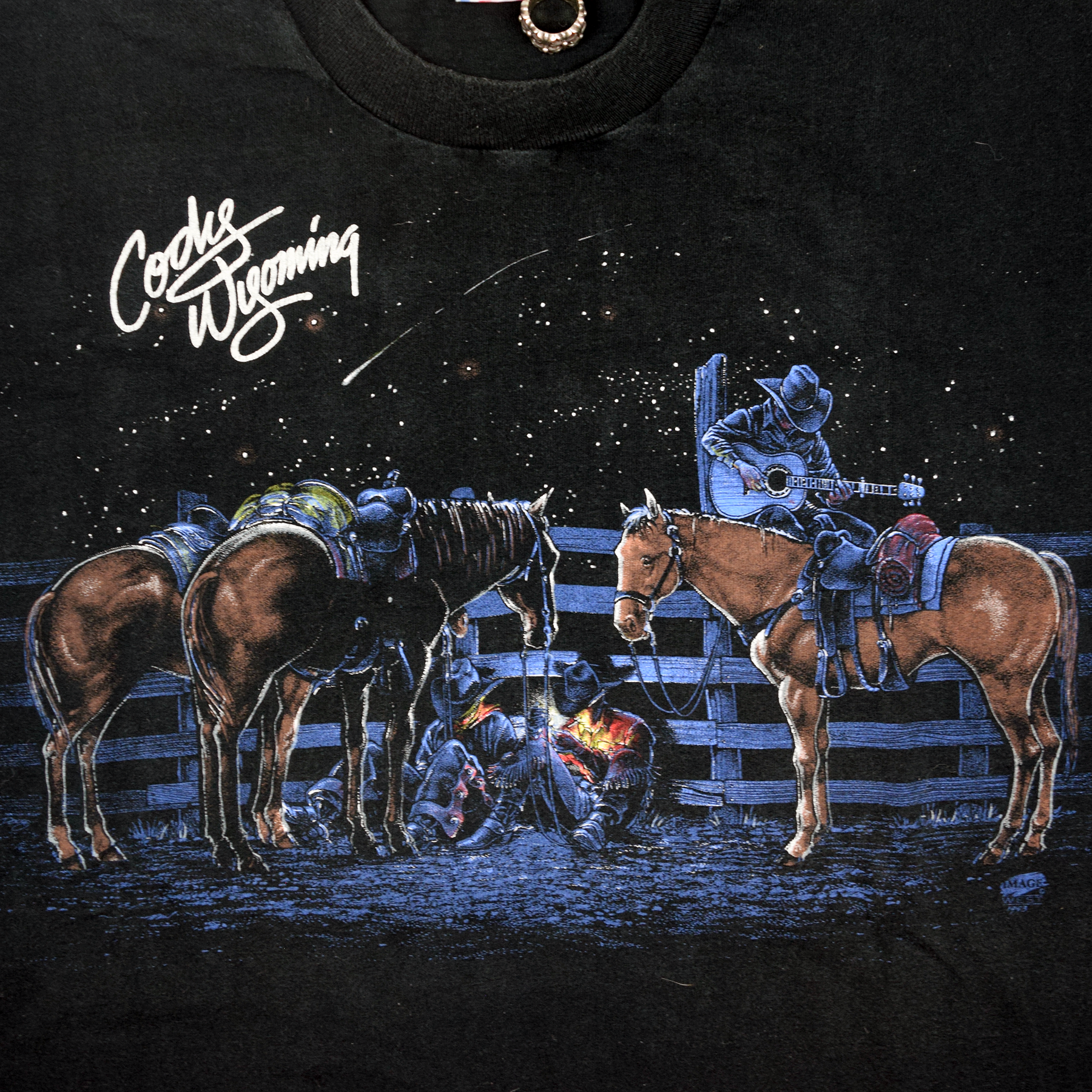 Vintage 1993 Wyoming Cowboy Camp Nature Scene Tee