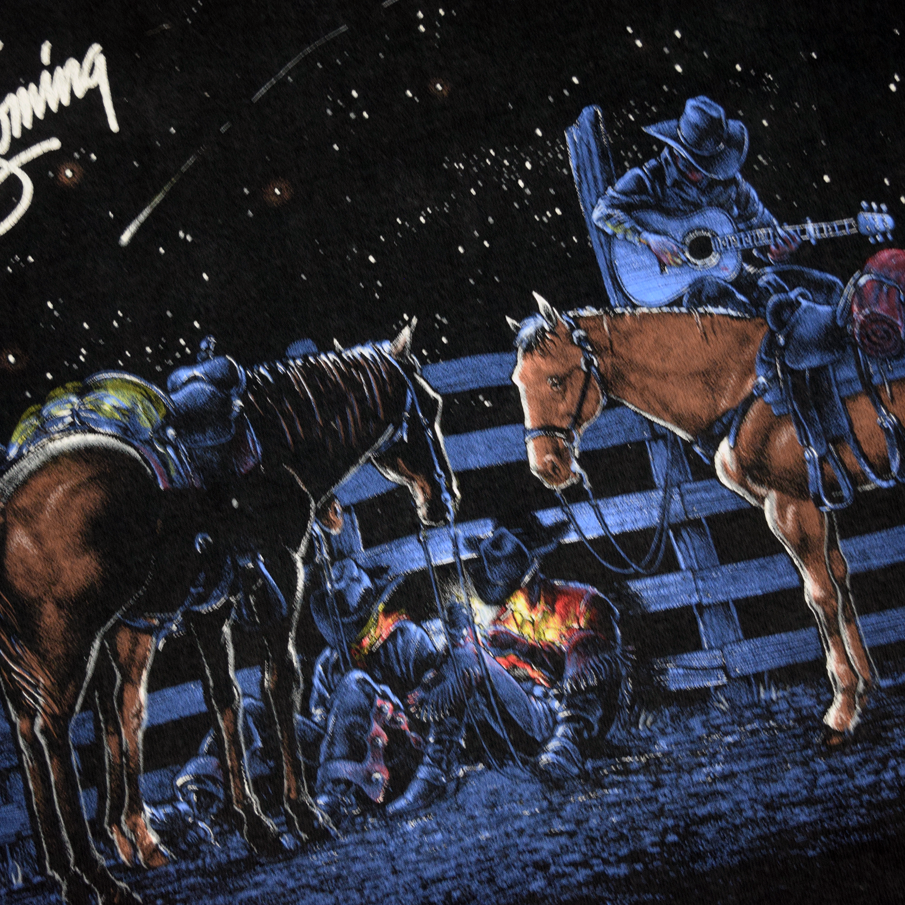 Vintage 1993 Wyoming Cowboy Camp Nature Scene Tee