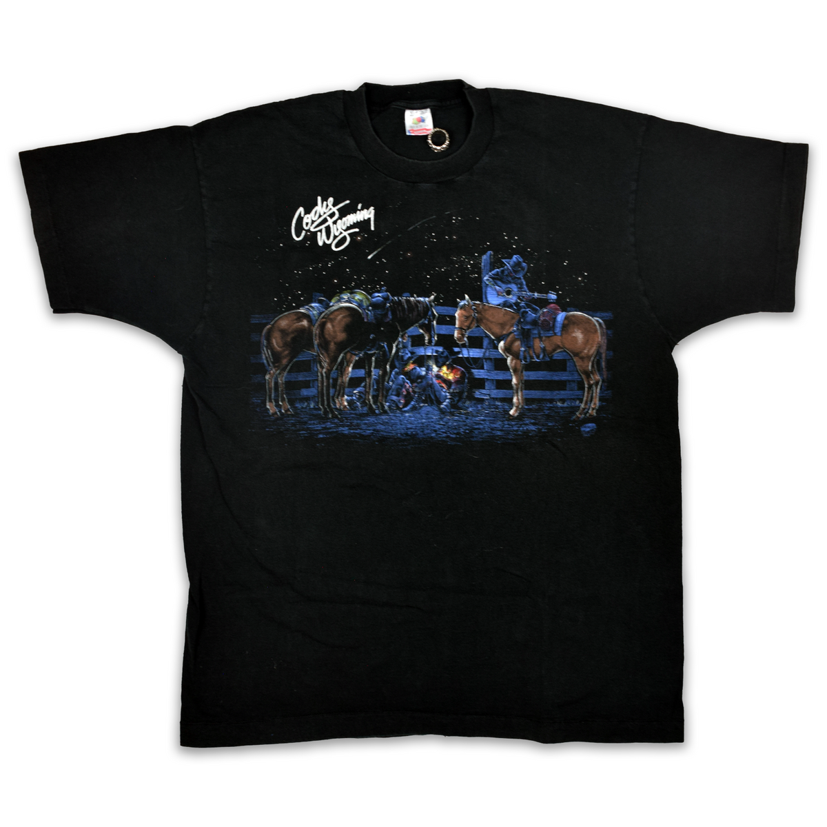 Vintage 1993 Wyoming Cowboy Camp Nature Scene Tee