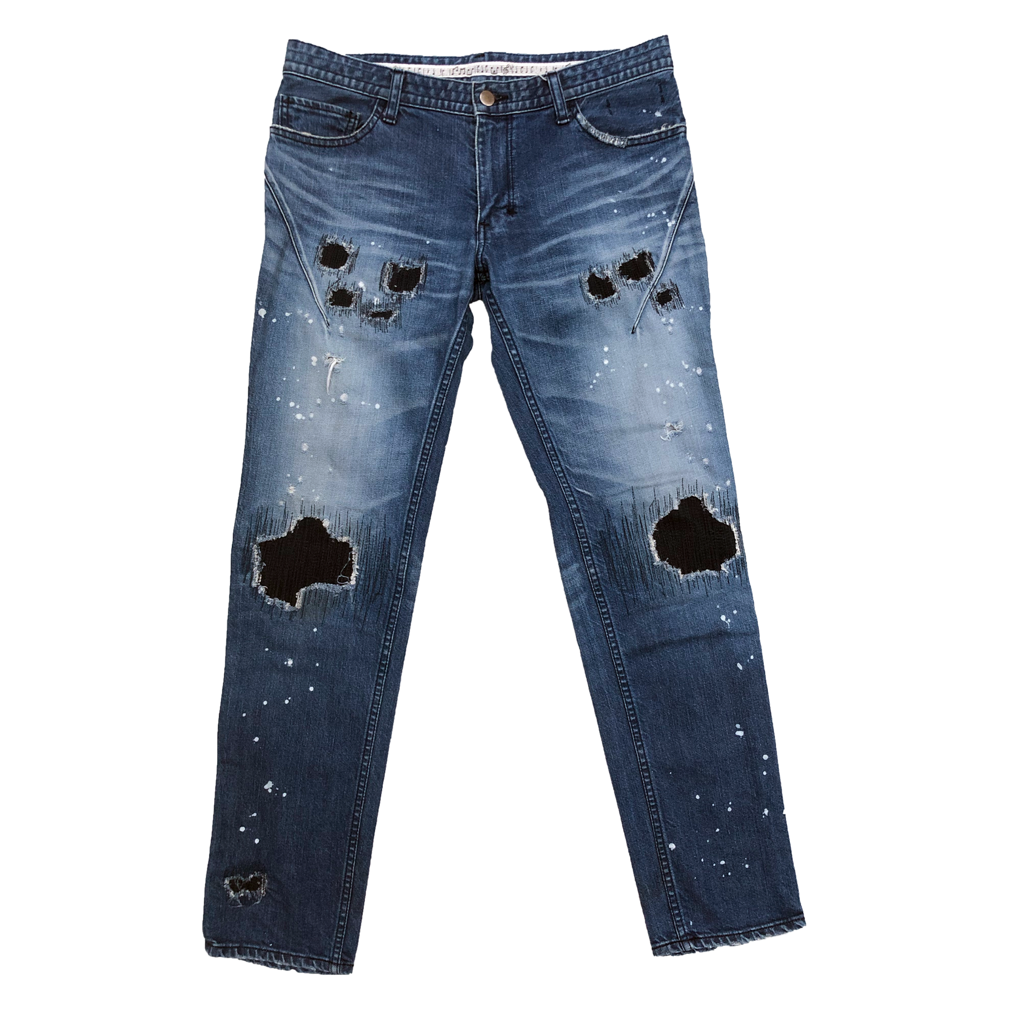 Number (N)ine AW01 'Standard' Sashiko Patchwork Paint Splattered Denim