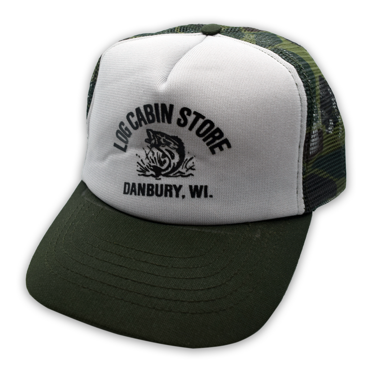 Vintage 2000s Log Cabin Store Camo Trucker Hat