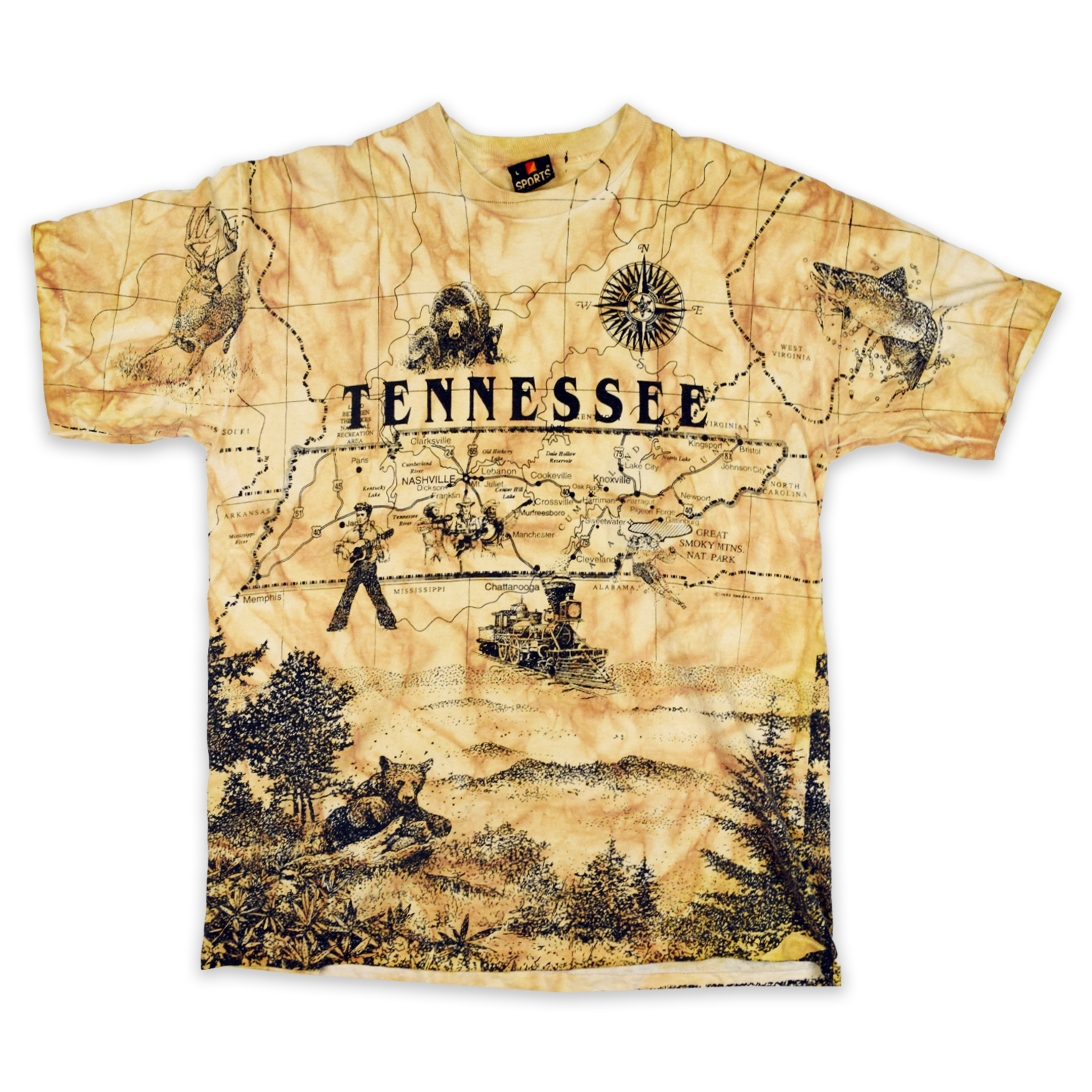 Vintage 1992 Tennessee AOP Map Tee
