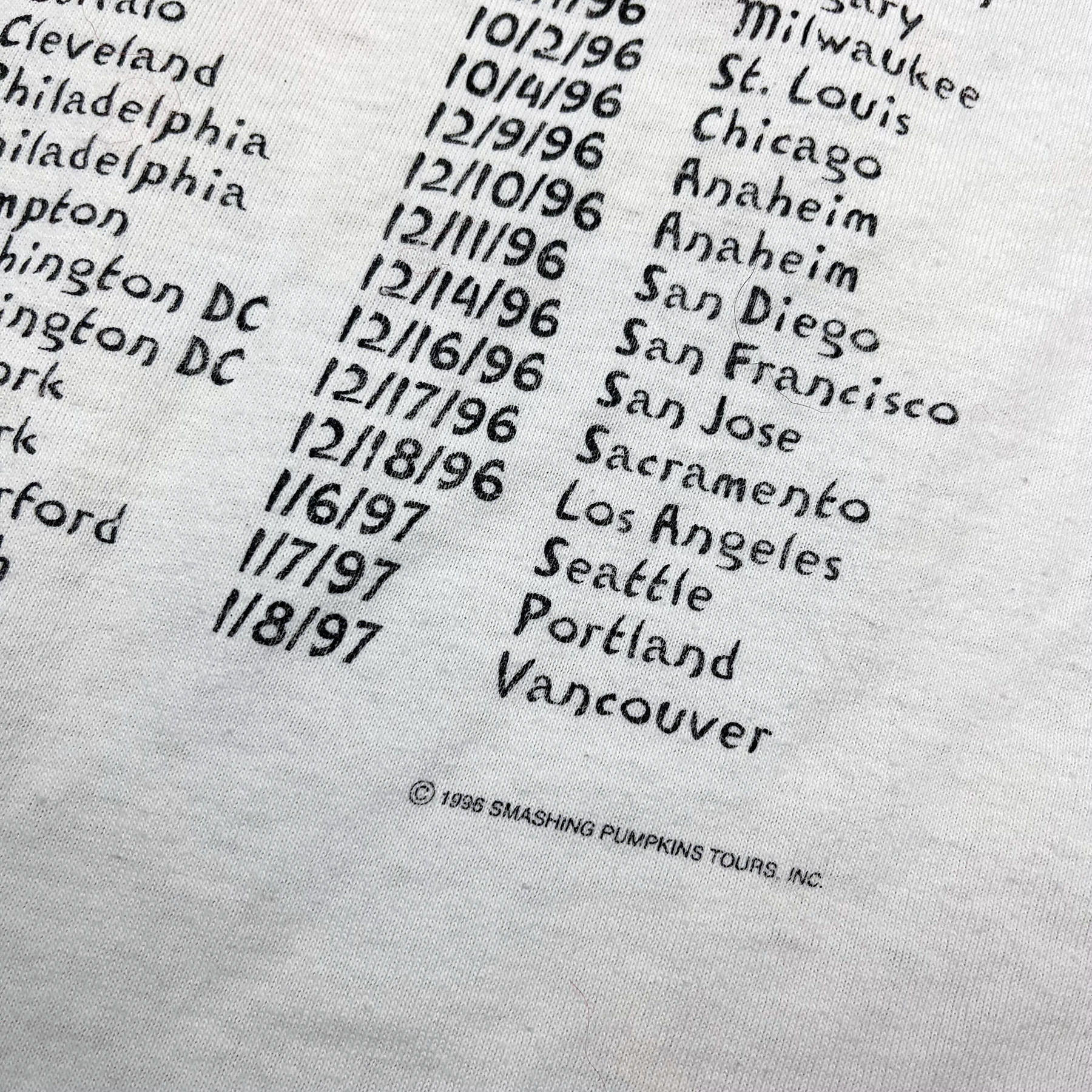 Vintage 1996 The Smashing Pumpkins Infinite Sadness World Tour Tee