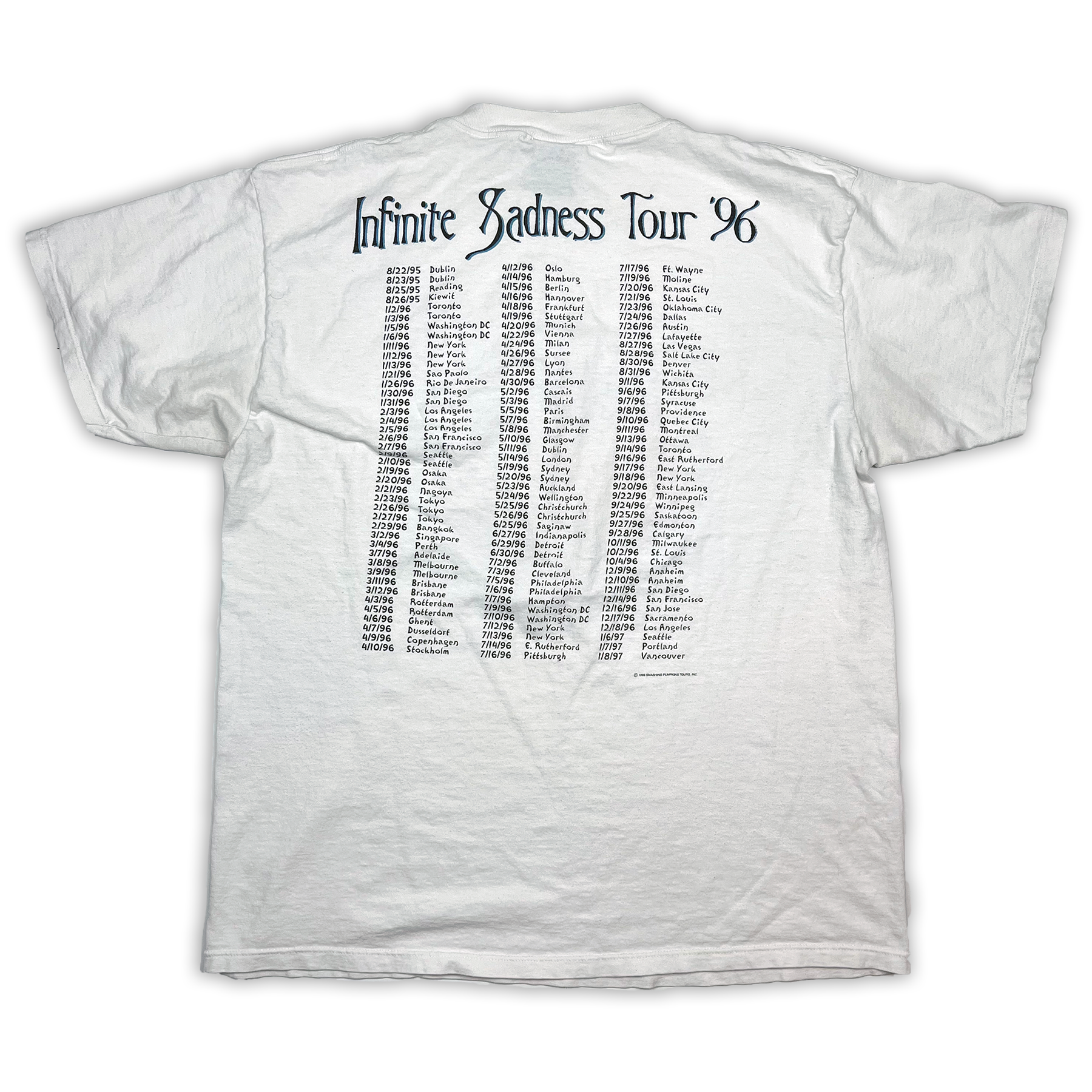 Vintage 1996 The Smashing Pumpkins Infinite Sadness World Tour Tee