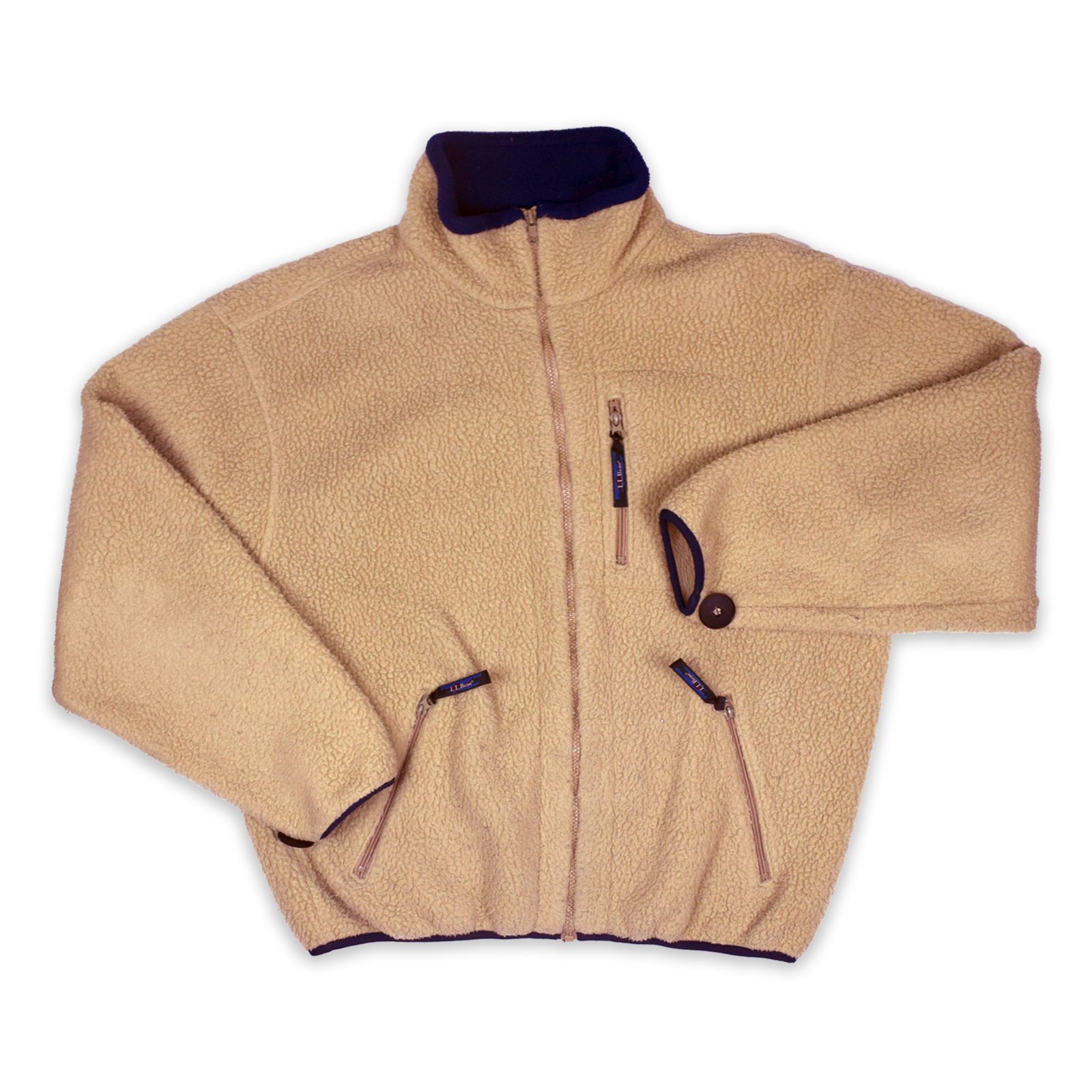 Vintage 1990s L.L. Bean Deep Pile Oatmeal Sherpa Fleece Full Zip