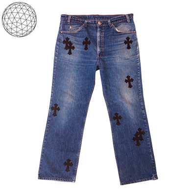 Chrome Hearts Cross Patch Denim Orange Tab 517s